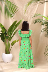 Green Floral Smocked Yoke Sleeveless Maxi Dress