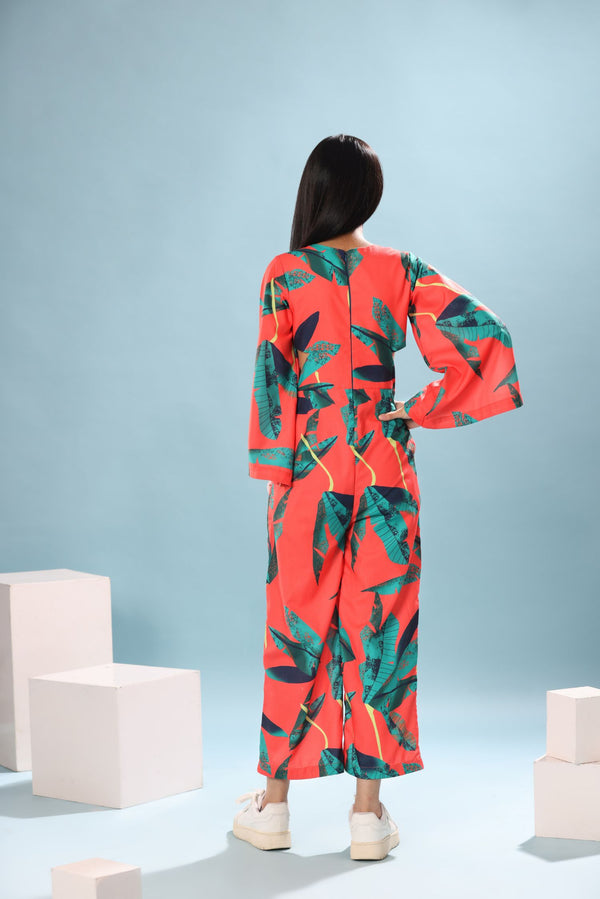 Leaf Print Jumpsuit Dress
